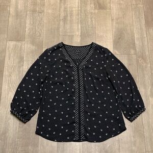 Womens Talbots‎ Polka Dot V-Neck Floral Long Sleeve Top Blouse Shirt